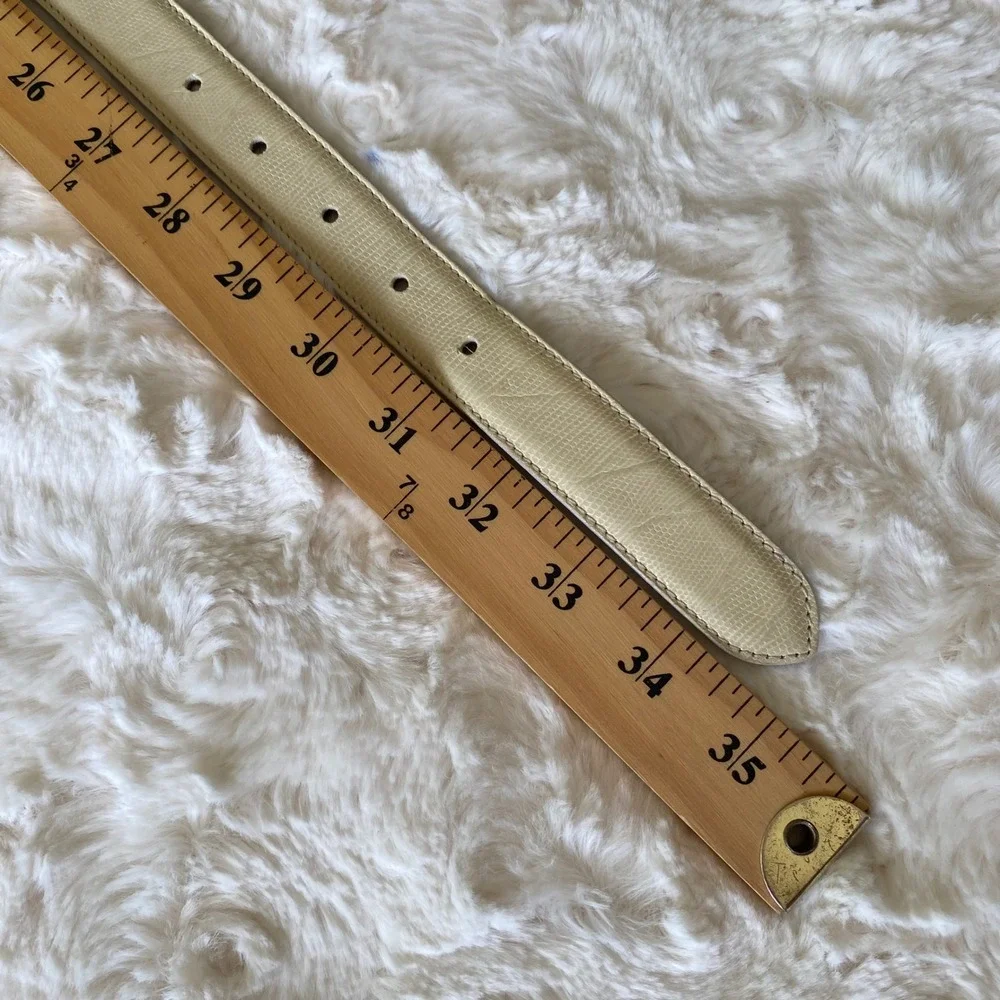 Tanner Lizard Embossed Belt Womens Small Cream Genuine Leather Italy Old Money